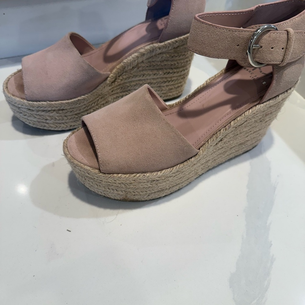 Marc Fisher Size 9 Mlalita Blush Suede Leather Upper Espadrille Wedge Sandals - Picture 8 of 16